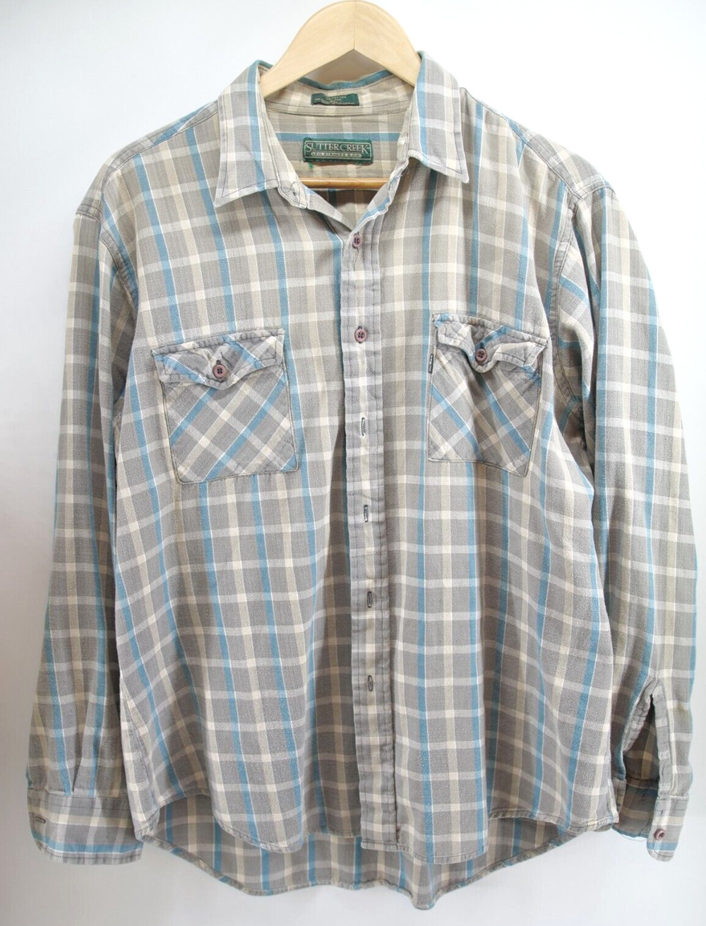 Sutter Creek‎ Levis Men's XL Button Up Shirt Gray Plaid Tag VTG